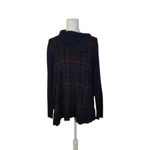 Talbots Navy Tartan Plaid Sweater Women Size XL Preppy Town & Country Classic
